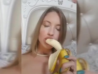 EroticTanya sucking and licking banana -tease before eating iy