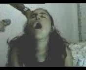 Selena Santana getting her face and body sprayed with man milk