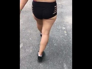 Wife tiny shorts butt cheeks out in public park