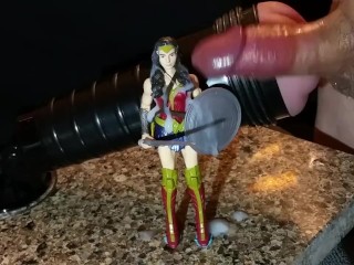 Fleshlight fuck, cum on Wonder Woman figurine. Multiple cumshots. Gal Gadot