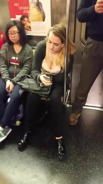 Candid downblouse in subway #5