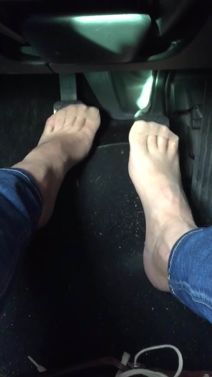 Driving my car - with naked nylonfeet