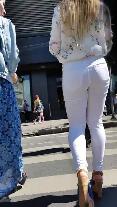 Spy white jeans sexy ass woman romanian 