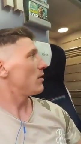 Hunk shows off his cock in a public train
