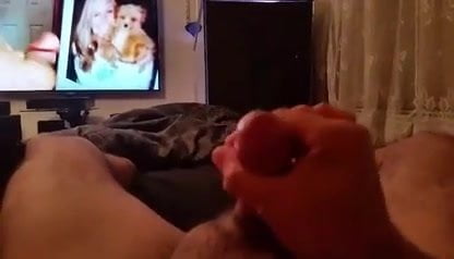 cumming with my baby on TV screen
