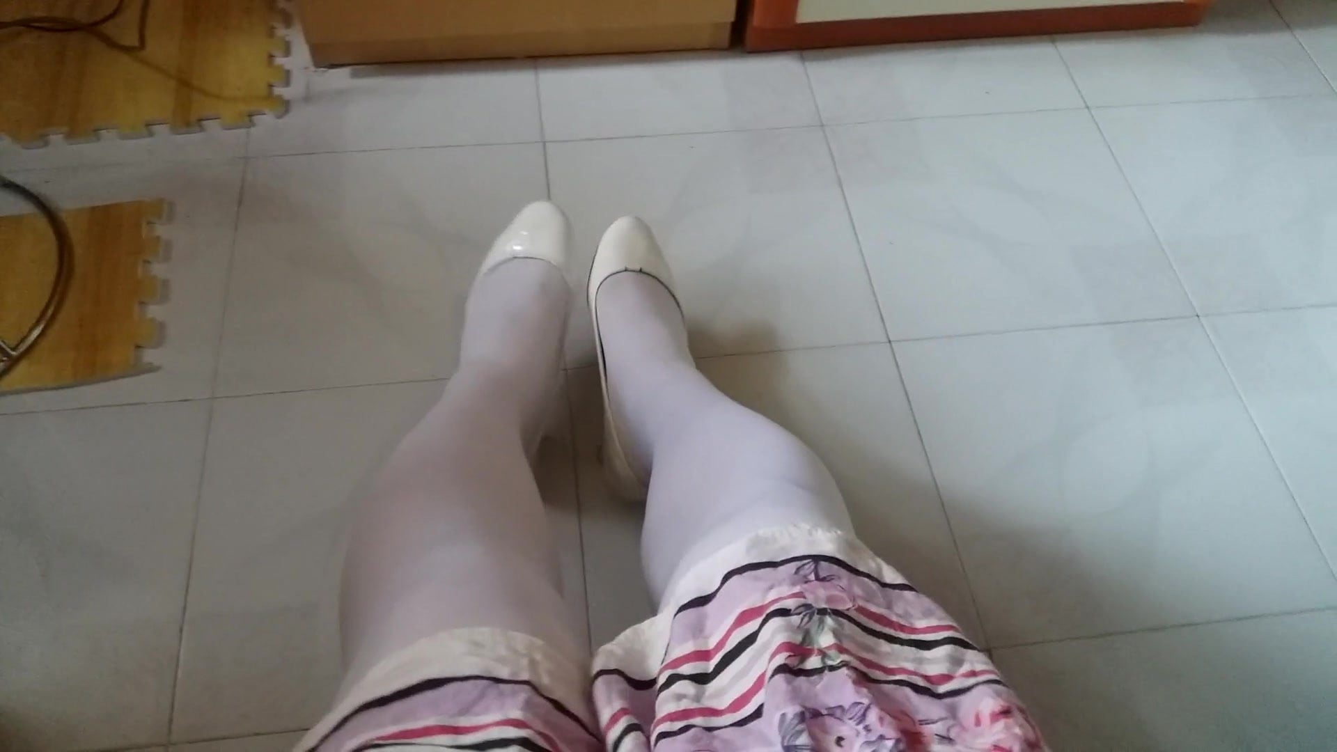White Patent Pumps with Pantyhose Teaser
