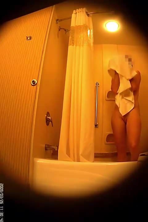 Tampon out after her shower, hidden cam