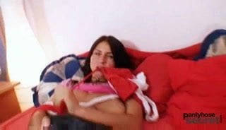 Busty Adriana pantyhose fetish masturbation with nylons