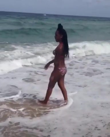 Hot Black Girl on Beach with Perfect Body