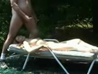 Jerk off and cuming on sunbathing woman