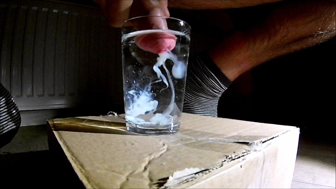 Shooting cum in a glass of water