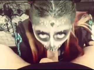 Sexy halloween skull POV blowjob