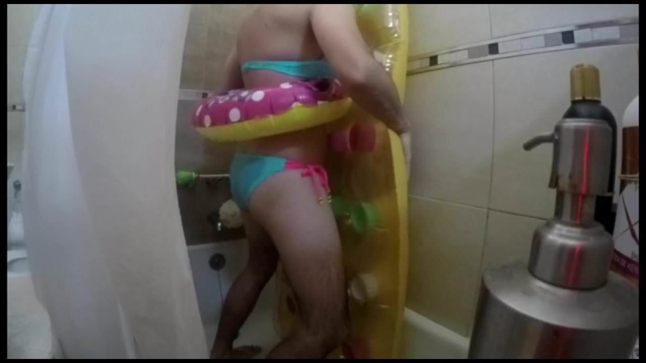 Shower with inflatables and bikini