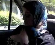 Pregnant Persian Woman showing her fat ass stomach in car
