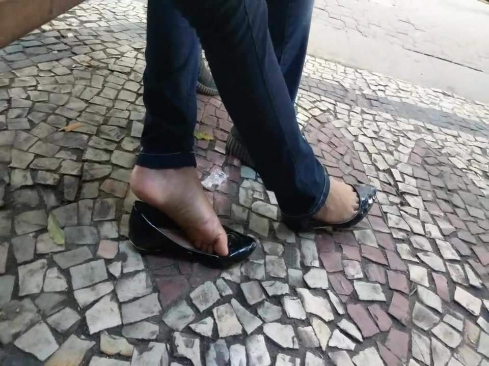 Amazing candid feet play in flats soft soles cute toes