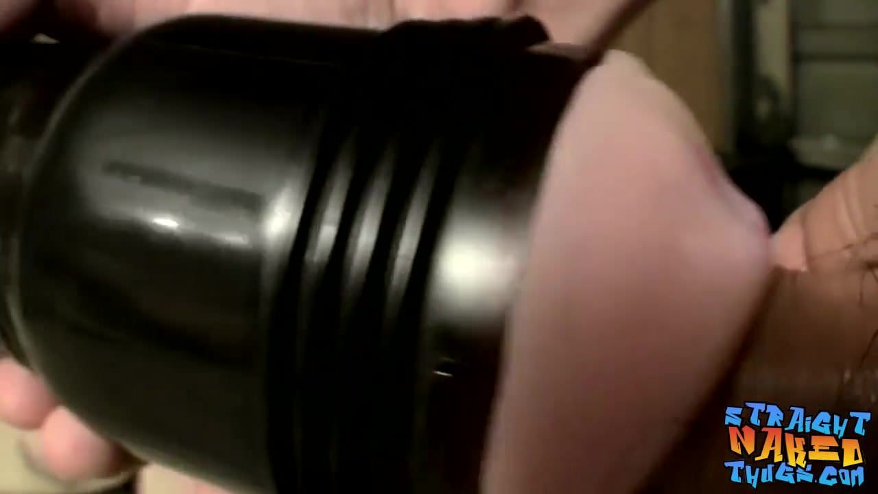 Long hair twink toying his throbbing cock with a fleshlight