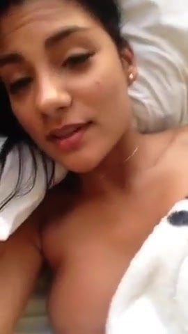 Sexy latina big boobs rubbing pussy in bed