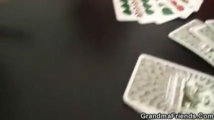 Granny swallows two cocks after poker game