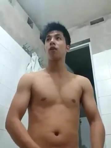 Asian boy cum in bathroom