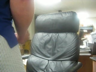 Huge cumshot on leather chair