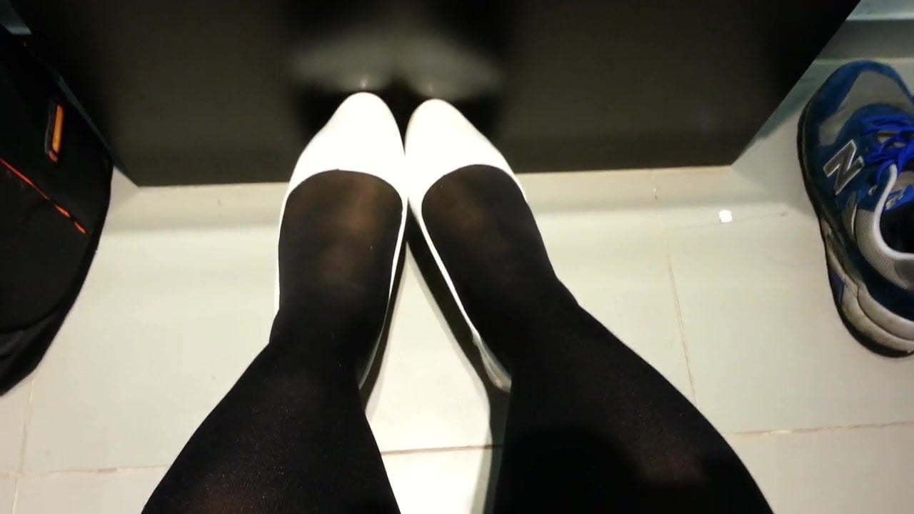 White Patent Pumps with Black Pantyhose Teaser 9