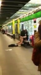 horny couple fucking in public while waiting metro