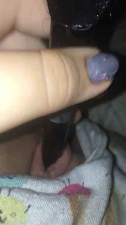 Makeup brush in my fat tight teen pussy