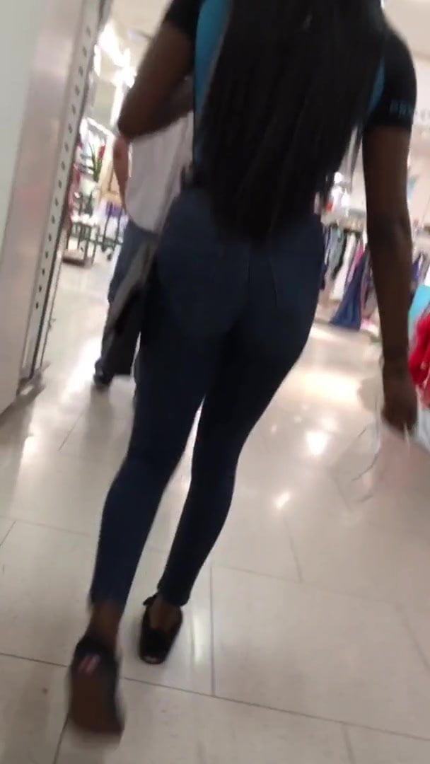 Ebony jeans walking candid