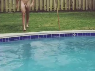 Big cock naked in the pool