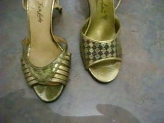 golden heeled shoes cummed