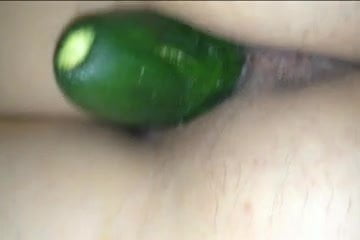 Cucumber in my wife's pussy (secretly taken)