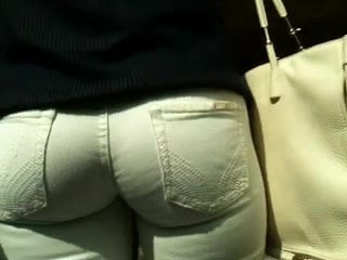 Ass in tight white jeans