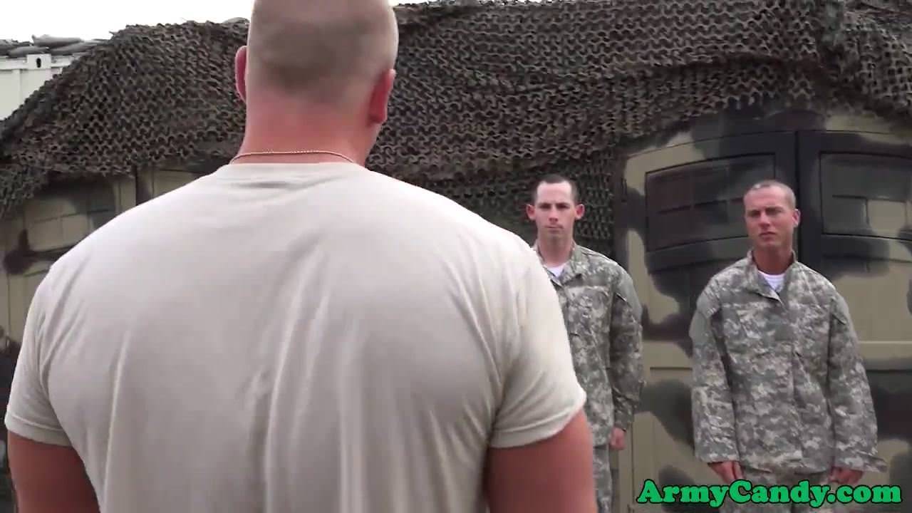 Uniformed muscle troops drilling ass in orgy
