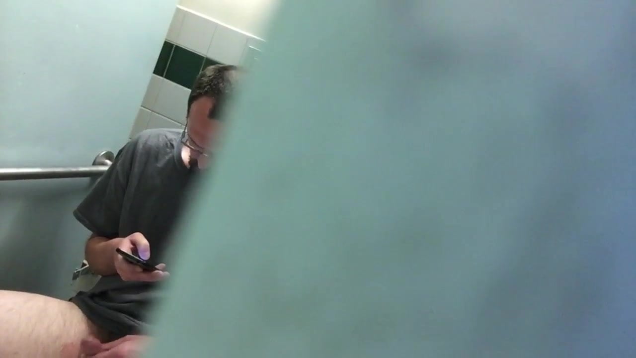 Spying on dude jerking off in men's room (part 3)