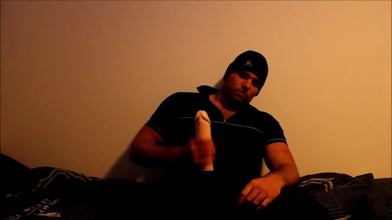 J-Art male solo with hat and 12 inch cock dildo at night