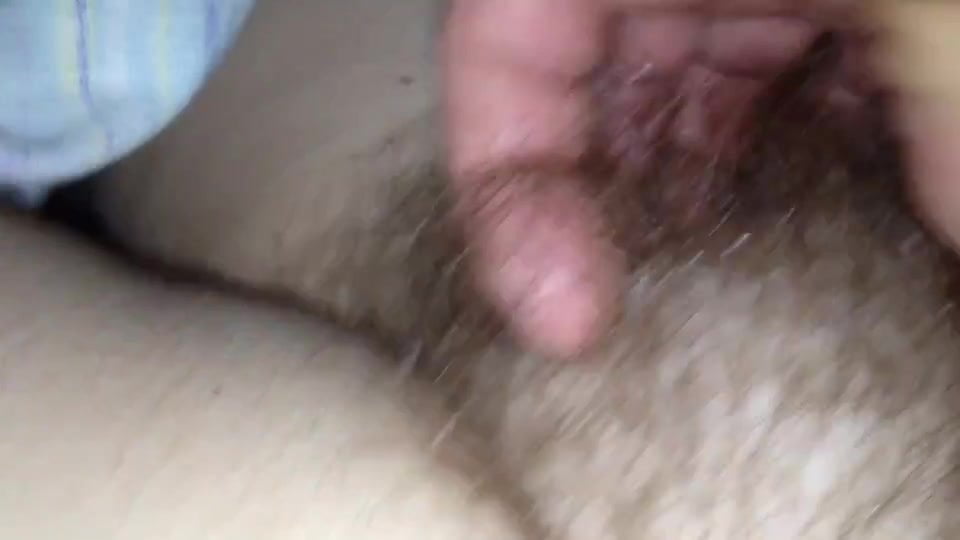 rubbing her hairy pussy in the morning!!