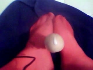 Footjob in stckings with cumming dildo request