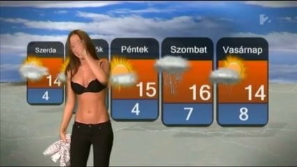 Hot Chick Striptease in Hungarian Weather Forecast 