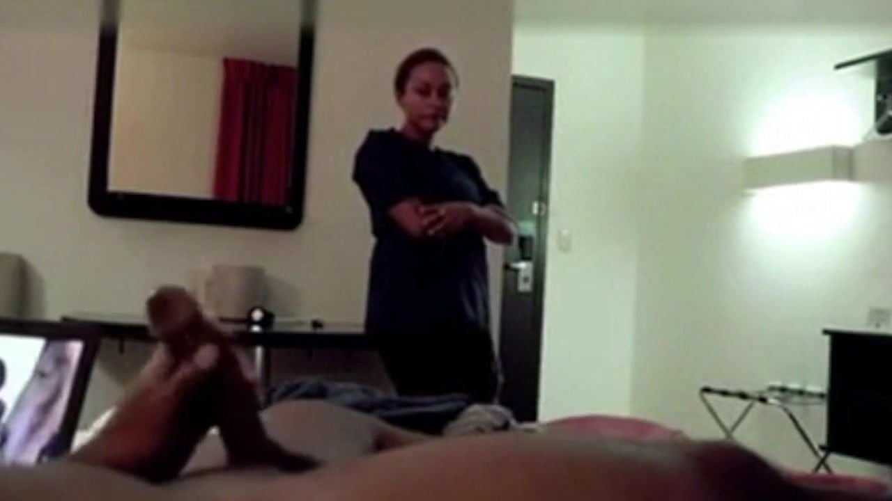 Hotel Maid Catches Him Jerking and Watches Him Cum
