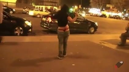 horny girl stripping in public in front of crowd