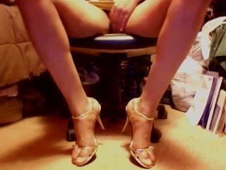 Glamorous Golden Strappy Opentoe heels and upskirt
