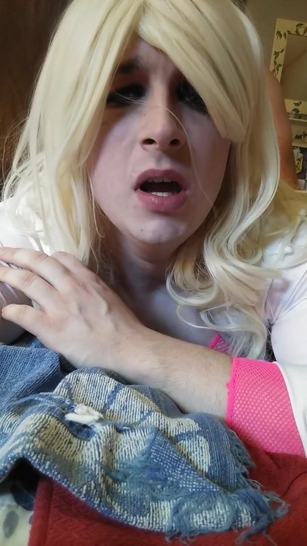Face view of blonde sissy fucked from behind by daddy
