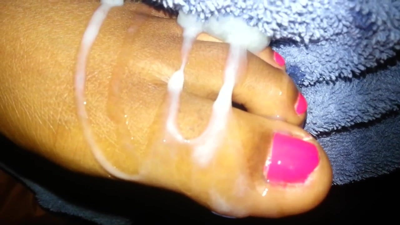 Cum coated ebony feet