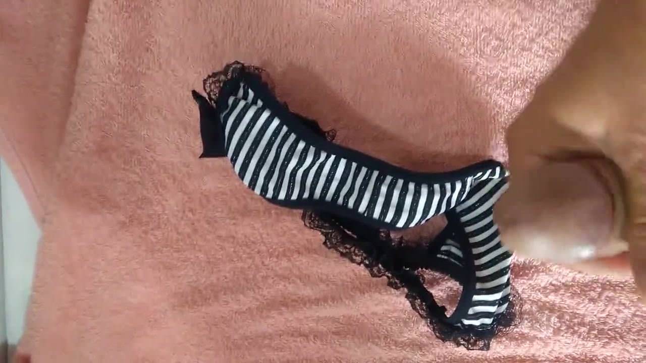 Cum on her sexy little thong and her vs panties 