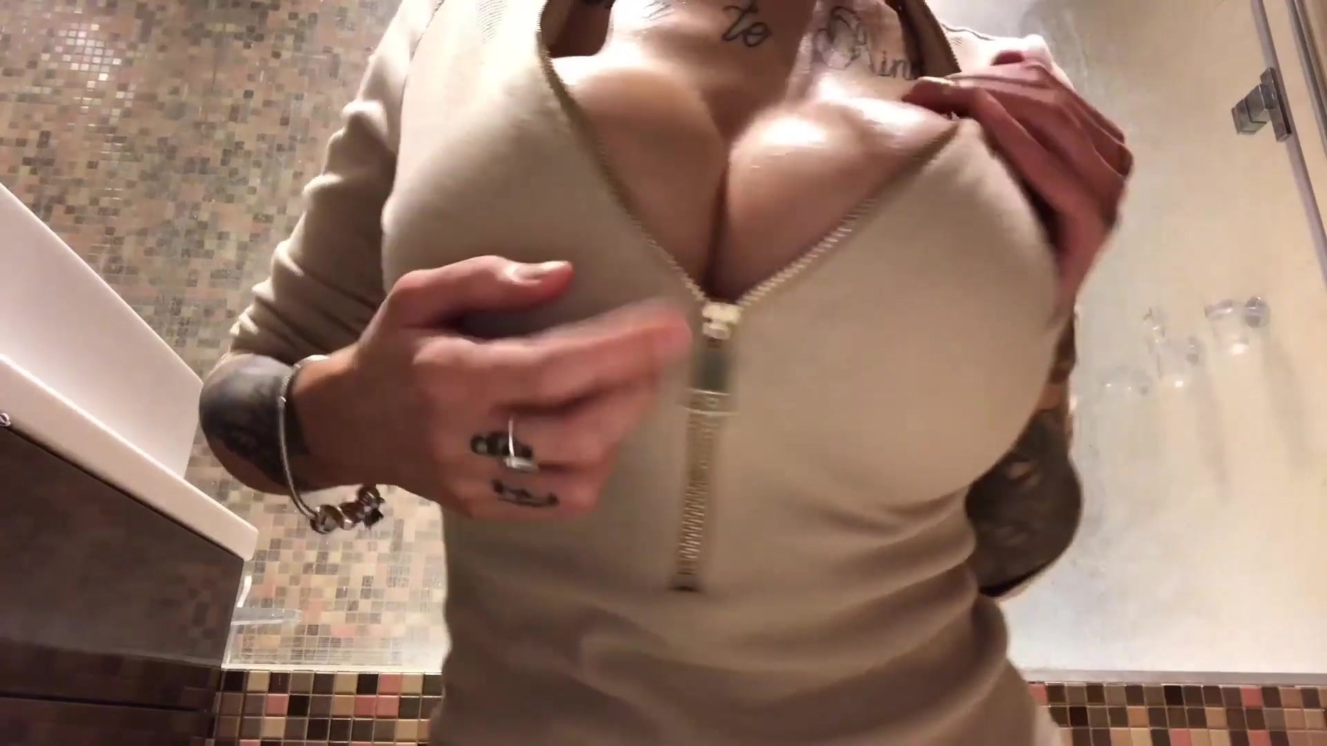 Pretty huge boob girl tease