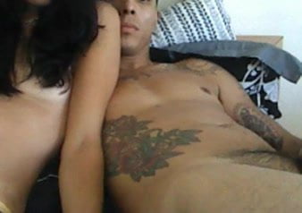 Thug licking hairy girlfriend on webcam