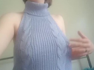 Rosa Cummings, sexy sweater webcam strip and masturbation