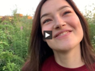 public outdoor blowjob with creampie from shy teen girl in the bushes