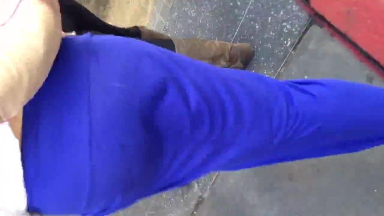 White ass in see thru blue dress