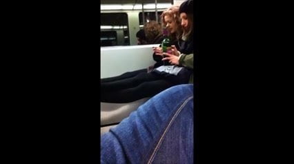 2 young women are not amused to get flashed on the train